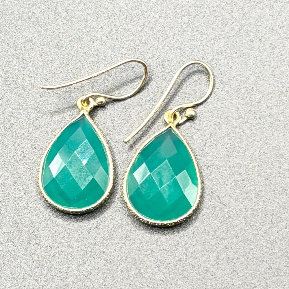 Sterling Silver Green Onyx Earrings